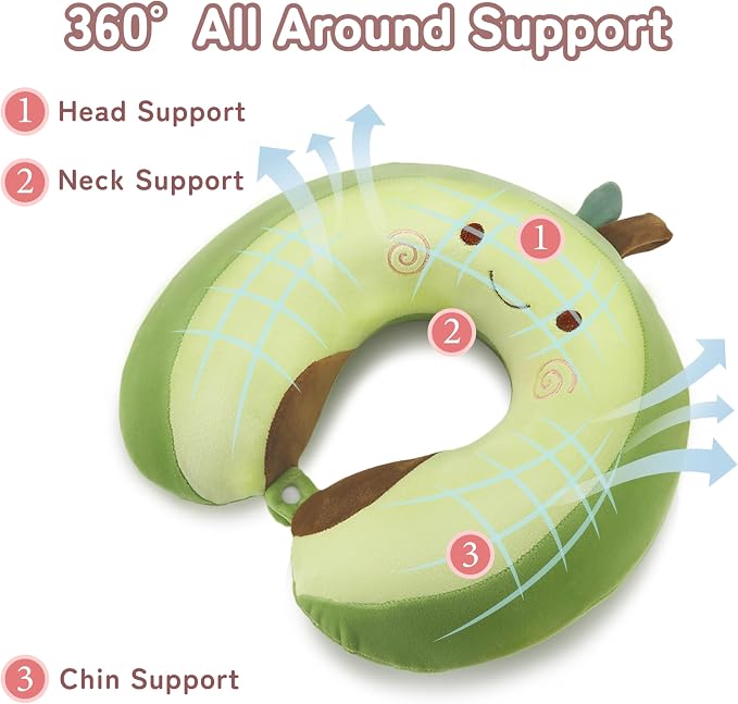 Memory Foam Kids Travel Neck Pillow for Ages 9+, Removable Cover, Avocado | Machine washable, 17 in neck size for teens and adults, 360-degree head and chin support, car and airplane use - Image 5