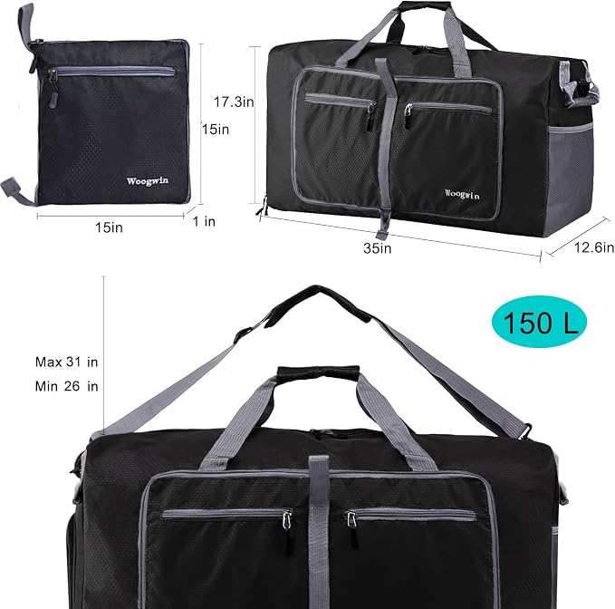Woogwin Travel Duffel Bag Large Foldable Waterproof Overnight Bag for Beach Swim Bags Pool Sports Gym - Image 2