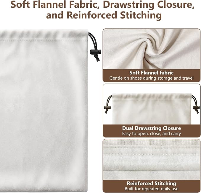 6 PCS Flannel Cloth Shoe Bags for Travel & Packing for Women & Men | 17.7 x 13.8 in | Fits One Pair up to Men's US Size 13 | Drawstring | Dust Resistant | Washable & Reusable | Closet Storage - Image 3