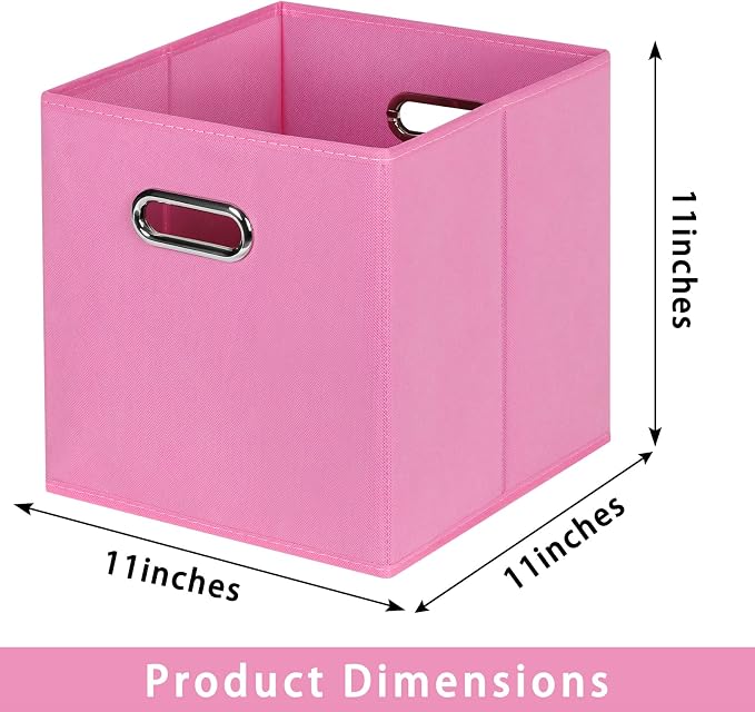 Fabric storage bins Cubes, Fabric Cube Organizer with Handle, Foldable Cube Bins for Cloth or Accessary Storage, 11x11x11, Set of 3, (Pink) - Image 2