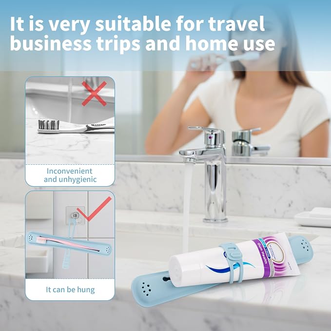 Silicone Toothbrush Travel Case,Portable Travel Toothbrush Holder,Durable Manual Toothbrush Box Container for Traveling,Bathroom,Camping,Business,Breathable and Hygienic (Blue) - Image 7