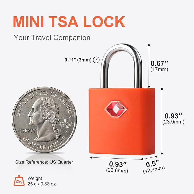 Luggage Locks TSA Approved Travel Essentials, Small Padlock with Key, TSA Locks for Luggage, Suitcase, Same Keyed Padlock for Bag, Backpack, Purse Zipper, Case, Toolbox, Outdoor Use - Image 4