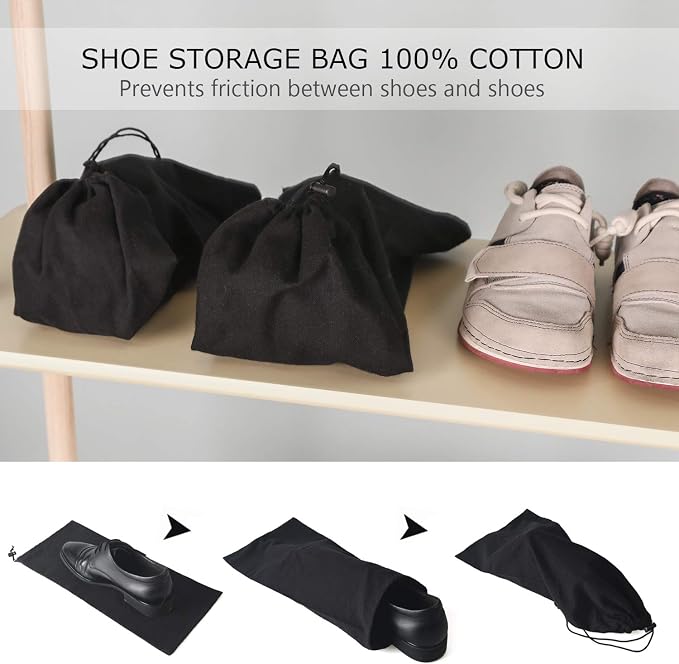 PlasMaller Shoe Storage Bags 100% Cotton with Drawstring for Men and Women for Travel Protecting and Storing Shoes - Image 2
