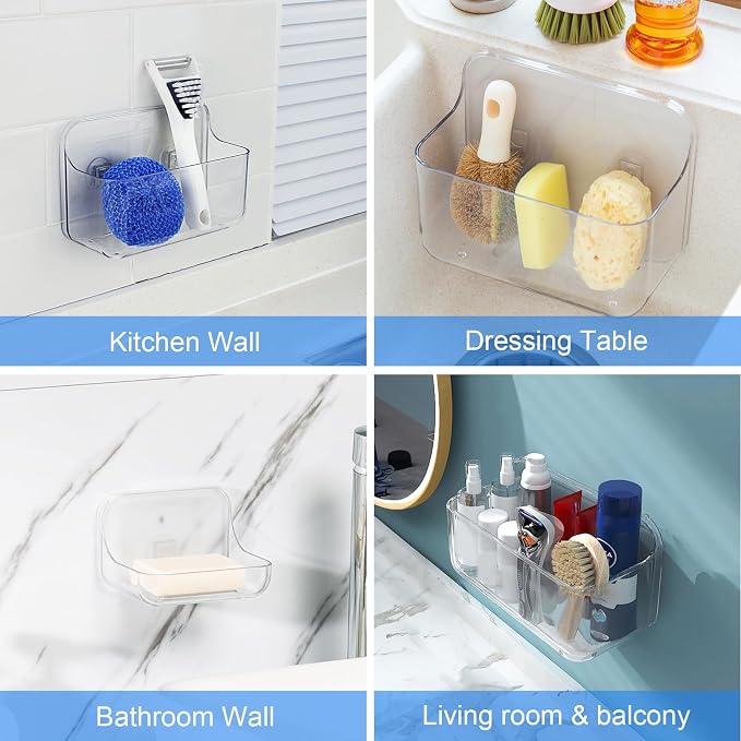 Acrylic Wall Mount Organizer, 3Pcs Clear Adhesive Bathroom Shelves | Acrylic Soap Basket for wall,No Drilling Hang Wall Adhesive Shelves, Self Adhesive Shelf for Bathroom, Kitchen, Living Room - Image 3