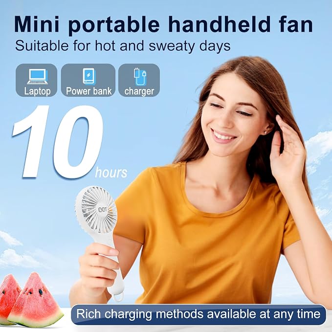 QQT Mini Handheld Fan, 3-Speed Rechargeable Personal Fan - Image 5