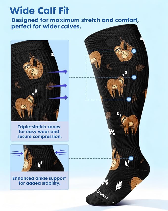 3-Pair Wide Calf Compression Socks for Women | 20-30mmHg Graduated Support, Easy On & Off, Knee High Length, Ankle Support, Travel Nurse Daily Wear, Cute Patterned - Image 4