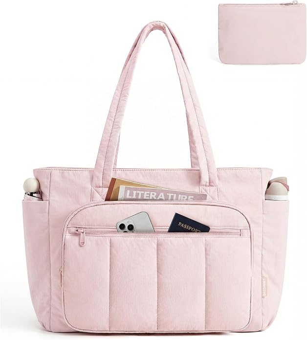 BAGSMART Tote Bag for Women, 2 Set Work Tote Bag with Zipper | 20L Capacity, 15.6'' Laptop Quilted Nurse Handbags for Work Travel College by BAGSMART
