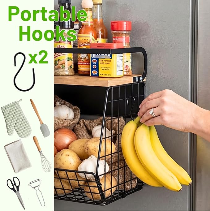 Magnetic Shelf for Fridge with Wood Lid, Fruit Potato and Onion Storage Bins, Pantry Organizers & Storage, Large Container Magnetic Spice Rack for Refrigerator, Kitchen Counter, Cabinet | Strong magnet holds 50lbs, ventilated bin for produce, versatile... - Image 6
