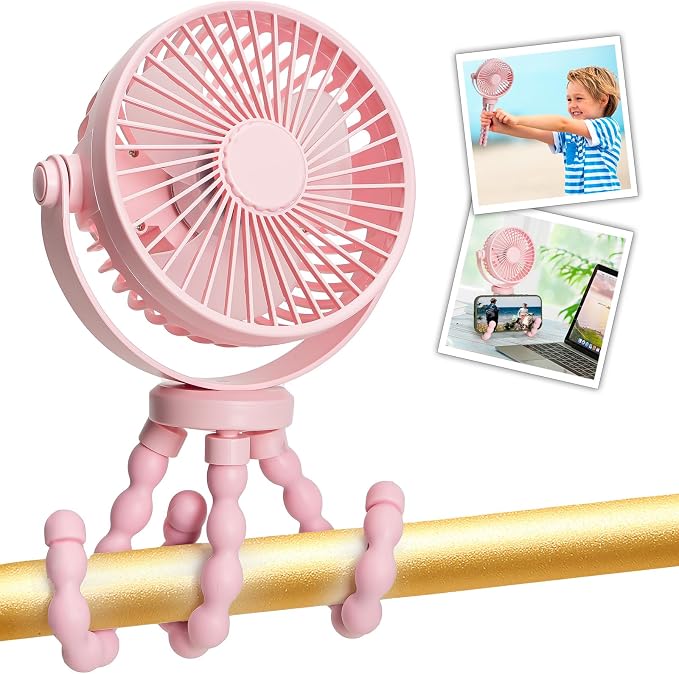 snawowo Mini Handheld Personal Portable Fan, Baby Stroller Fan Pink | Car Seat USB or Battery Powered, with Flexible Tripod Clip on Student Bed Desk Bike Crib Treadmill Camping Traveling by snawowo