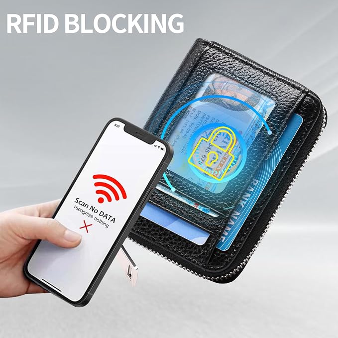 RFID Credit Card Holder,Small Genuine Zipper Leather Card Case Wallet for Women - Image 5