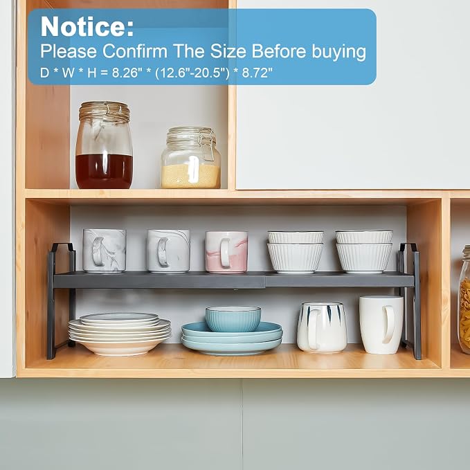 Expandable Cabinet Shelf Organizer, Adjustable kitchen Countertop Storage | 2 Pack Stackable Metal Kitchen Cabinet Countertop Storage Shelves, Heavy Duty Counter Cupboard Pantry Organizers, 20.5" Long - Image 4