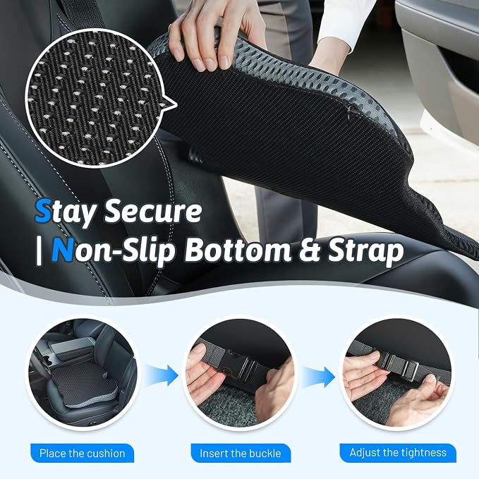 Wedge Car Seat Cushion for Better Visibility & Sciatica Pain Relief | High Density Memory Foam, Non-Slip Ergonomic Car Seat Cushion for Driving, Universal Fit for Car, SUV,Truck & Tractor - Image 6