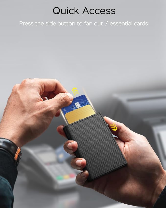 RFID Wallet for Men with Smart Pop Up Card Holder, Slim Minimalist Trifold Front Pocket Wallet with Metal Case ID Window Cash Slot & Magnetic Closure, 9-11 Cards 10+ Bills Capacity, Gift for Men - Image 2