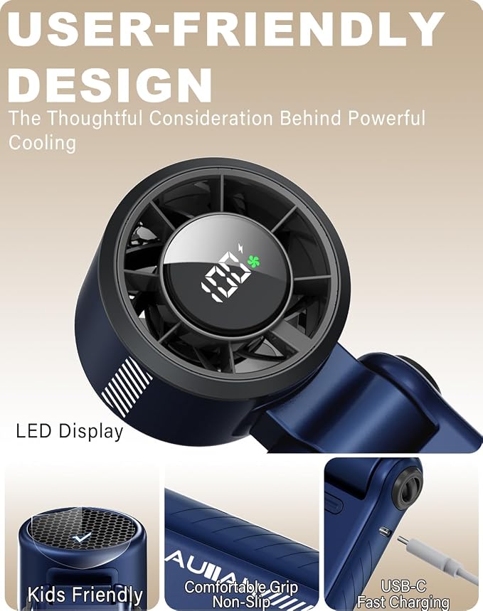 Portable Handheld Turbo Fan - 5 Speed Mini Personal Fan with Strong Airflow, Foldable 3 in 1 Rechargeable Battery Operated Trave Essentials Hand Fans for Indoor/Outdoor Use, Blue - Image 7