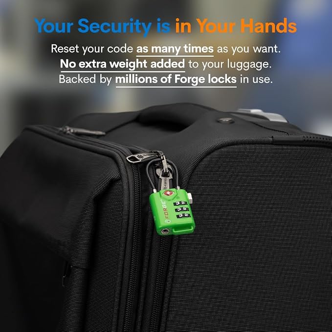 TSA Approved Cable Luggage Locks, Re-settable Combination with Alloy Body (Green 4 Locks) - Image 9