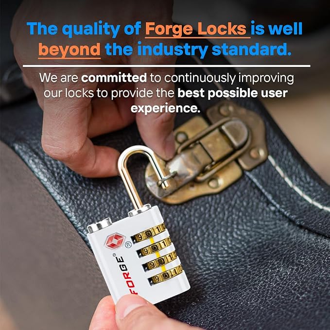 Forge Dual-Opening: Key or Combination Access Lock, TSA Approved Locks for Luggage, Pelican case, Travel, Gym, School, Stainless Steel Shackle. (White, 2 Pk) - Image 7