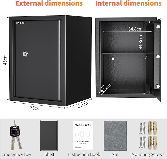 2.2 Cu Ft Medium Safe with Key, Lock Box for Money Cash Jewelry | Safe Box Coffre Fort, Steel High Security Safety Box for Home/Office/Hotel - Image 2
