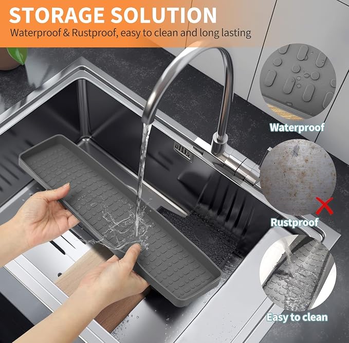 BFONS 30" Magnetic Stove Top Shelf Spice Rack Storage, Silicone Top Heat Material Stove Rack Shelf Flexible Seasoning Organizer Kitchen Shelves Gadgets with 2 Functional Prtitions for Kitchen （Grey） - Image 5