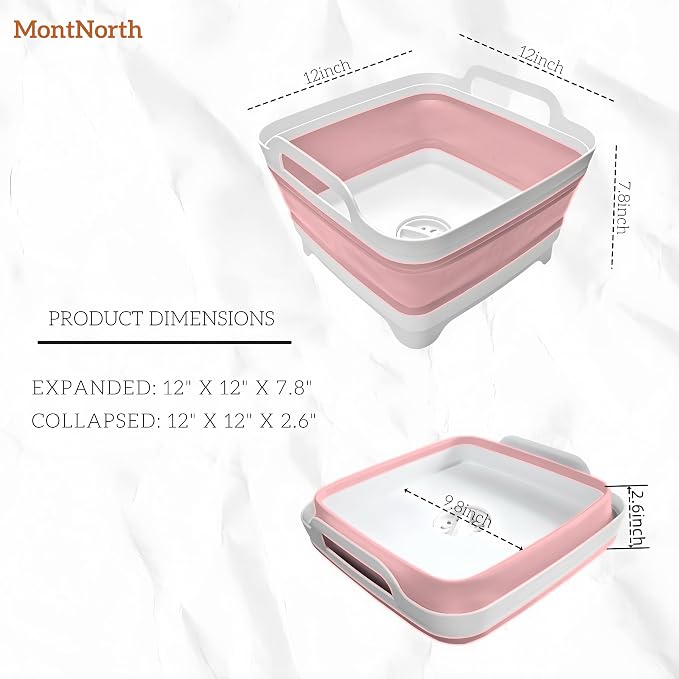 Collapsible Wash Basin 9L, Foldable Dish Tub with Drain Plug, Portable Collapsible Dish Basin, Camping Sink for Washing Dishes, Laundry & Kitchen Use (Pink) - Image 2