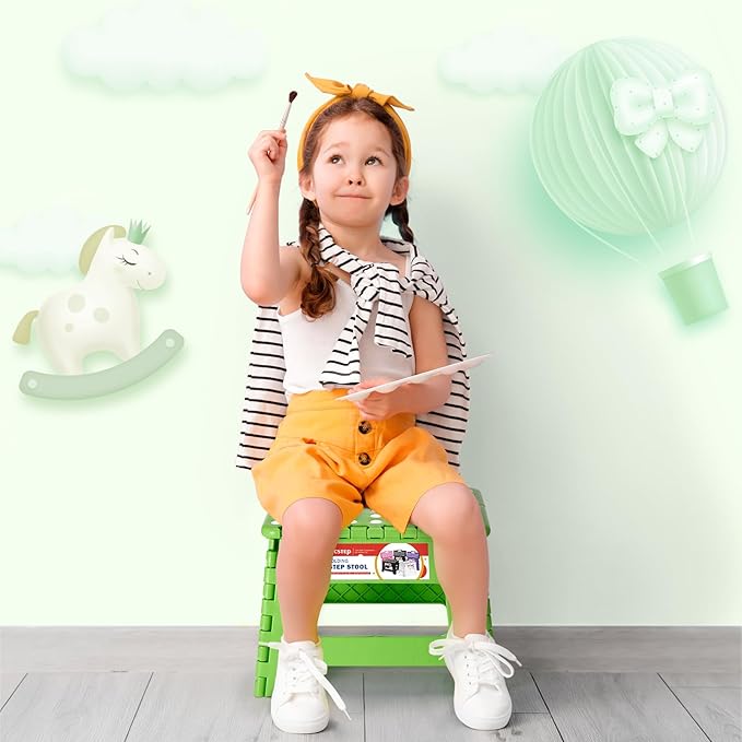 Folding Step Stool 9 Inch for Kids and Adults, 300 lbs, Green | Lightweight Plastic Small Foldable Step Stool with Handle, Non-Slip, for Kitchen, Bathroom, Bedroom and Closet - Image 5