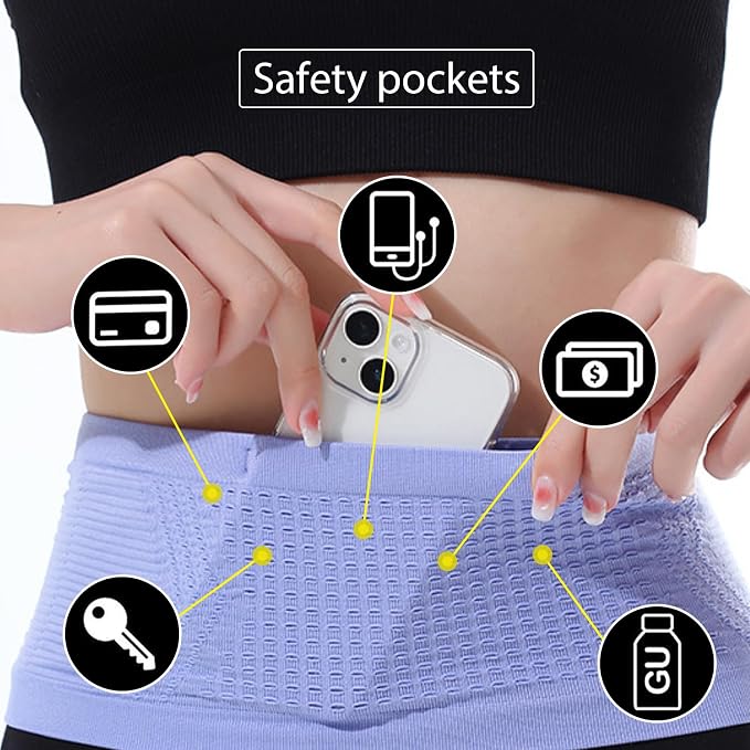 Slim Running Belt, No-Bounce Hidden Waist Pack with 360° Opening for Soft Flask, Cellphones, Keys or Gels, Purple, Medium - Image 4