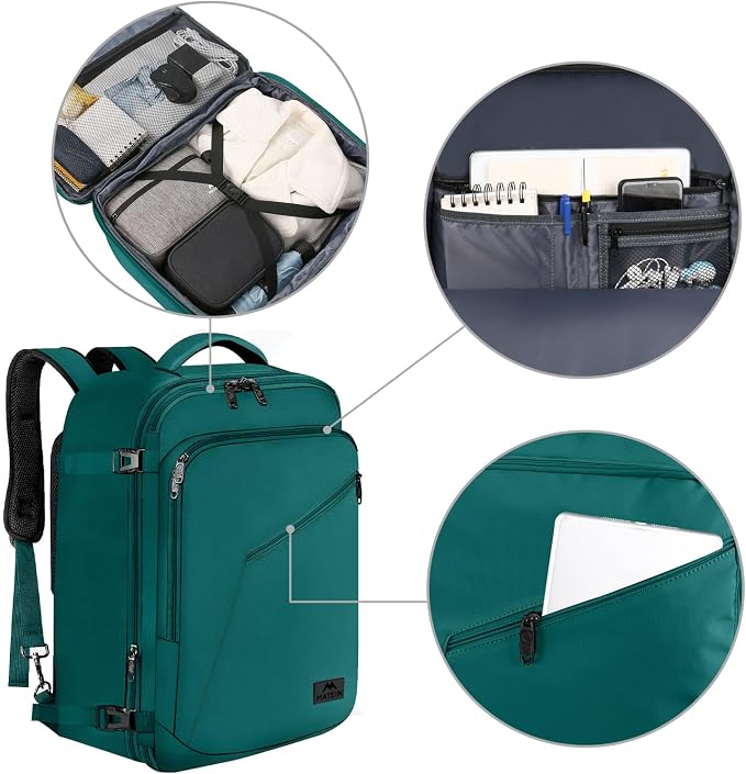 MATEIN Travel Backpack Large, Expandable Carry on Backpack for Travelling | Airline Approved, Large Capacity, Water Resistant, Lightweight Overnight Daypack for Travelling, Travel Gift, Peacock Blue - Image 8