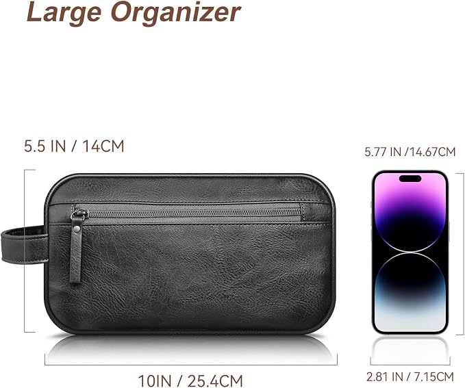 Travel Toiletry Bag for Men and Women, Travel Shaving Dopp Kit Water-resistant Bathroom Toiletries Organizer PU Leather Cosmetic Bags (Black) - Image 9