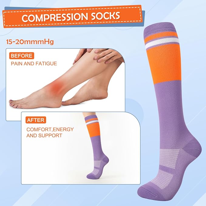 Compression Socks for Women Men | Knee High Comfort Circulation Support Socks for Athletic Running Cycling Travel - Image 6