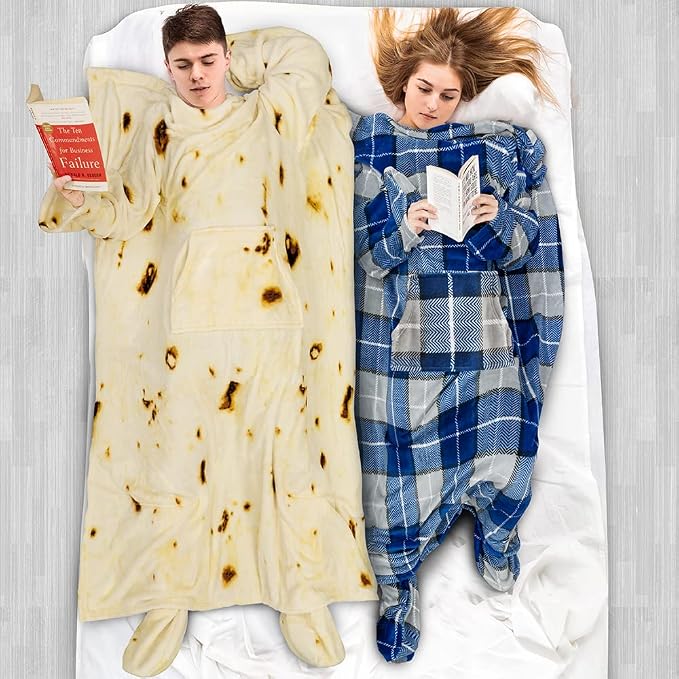 PAVILIA Fleece Blanket with Sleeves, Foot Pockets for Women Men Adults, Plush Wearable Blanket Throw Wrap, Warm Snuggle Blanket Robe, Cozy Gift Ideas Wife Mom, Burrito Beige - Image 5