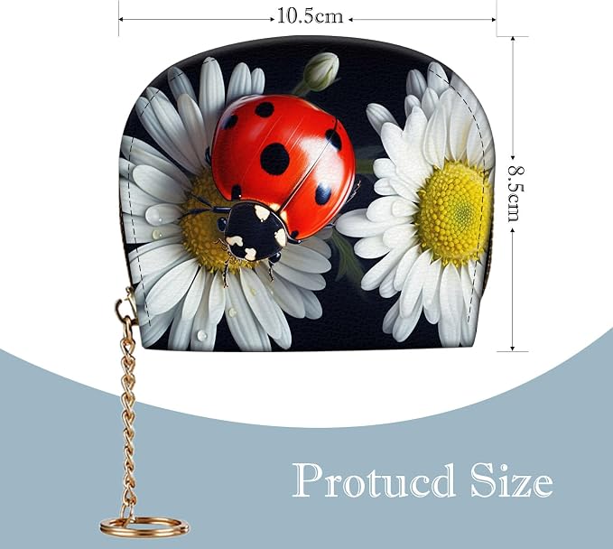 Women's Slim RFID Wallet – Compact Leather Card Holder Wallet for Women, 9 Card Slots RFID Blocking Credit Card Organizer, Small Travel Wallet - Ladybug on Daisy Flower - Image 2
