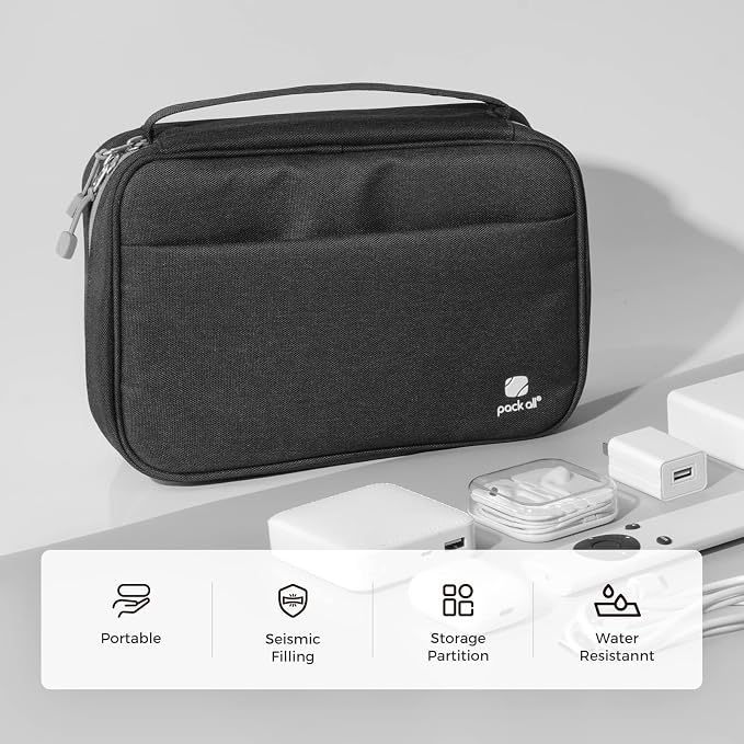 pack all Electronic Organizer Plus, Shockproof Cable Organizer Bag | Large Capacity, Water-resistant, Portable & Durable, Travel Tech Pouch for Chargers, Phones, USB Cords, Black - Image 2