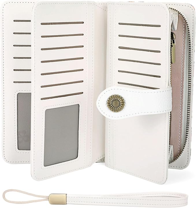 Wallets for Women Trifold Wristlet Wallets Large Capacity RFID Blocking Ladies Purse Credit Card Holder by FALANMULE