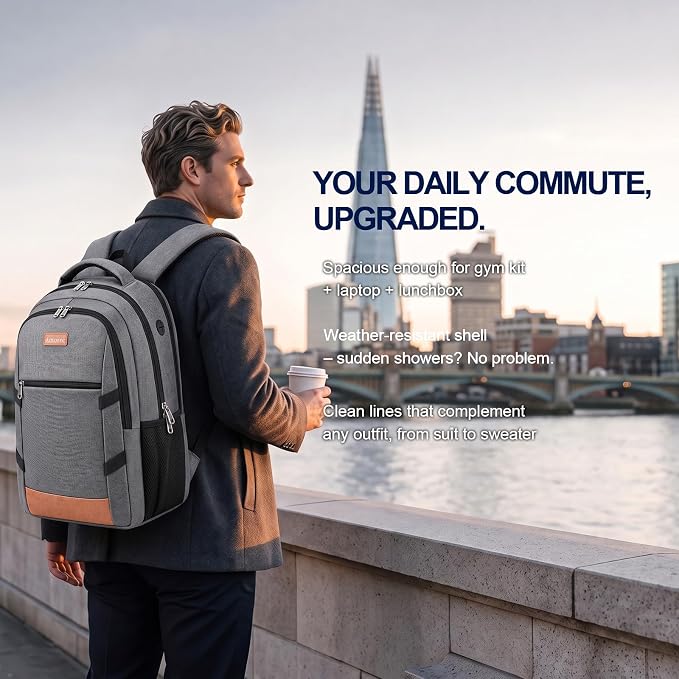 Amovee Computer Backpack 17.3 Inch, Water Resistant Laptop Travel Bag with Chest Strap & Padded Back Support, Anti-Theft Work Bookbag for Women Men, Sturdy Daypack for College Office & Daily Commute - Image 8