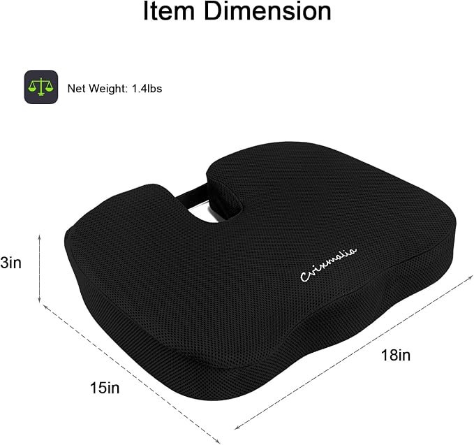 Seat Cushion Premium Memory Foam Non-Slip Coccyx Tailbone Cushion for Office Chair, Car Seat, Wheelchair, Yoga and Travelling- Back, Hip and Tailbone Pain Relief - Image 7