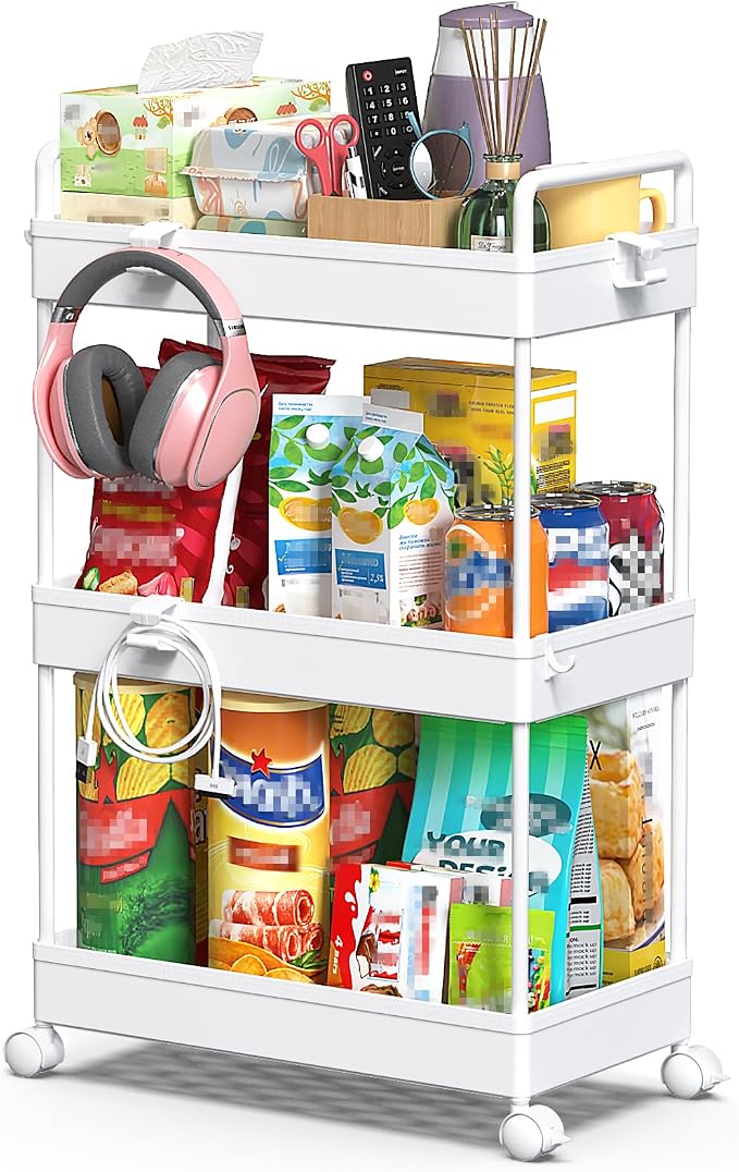 SOLEJAZZ 3 Tier Slim Rolling Storage Cart Organizer with Wheels, White | Utility cart for bathroom, laundry, bedside, dorm&narrow spaces. Fits craft, nail, makeup, snack, art, diaper&baby essentials - Image 8