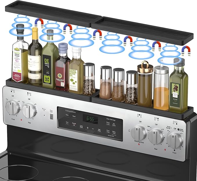 PEKER Magnetic Stove Top Shelf for 30" Stoves, Over Oven Shelf Above with Bamboo Spice Rack Organizer, Heat-Resistant, Space-Saving Solution for Kitchen Storage by Unknown