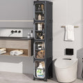 4 Tier Slim Bathroom Storage Cabinet, Foldable and Movable, Black | Tools Free, ABS and PET, Magnetic Clear Door, Adjustable Shelves, Lockable Wheels, Water Resistant, For Narrow Space by Neathub
