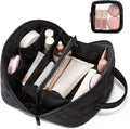 LOVEVOOK Travel Makeup Bag for Women, 2Pcs Puffer Waterproof Cosmetic Organizer, Large Capacity Pouch Open Flat Small Toiletry Bag with Brush Compartment & Handle (Black, Medium) by LOVEVOOK