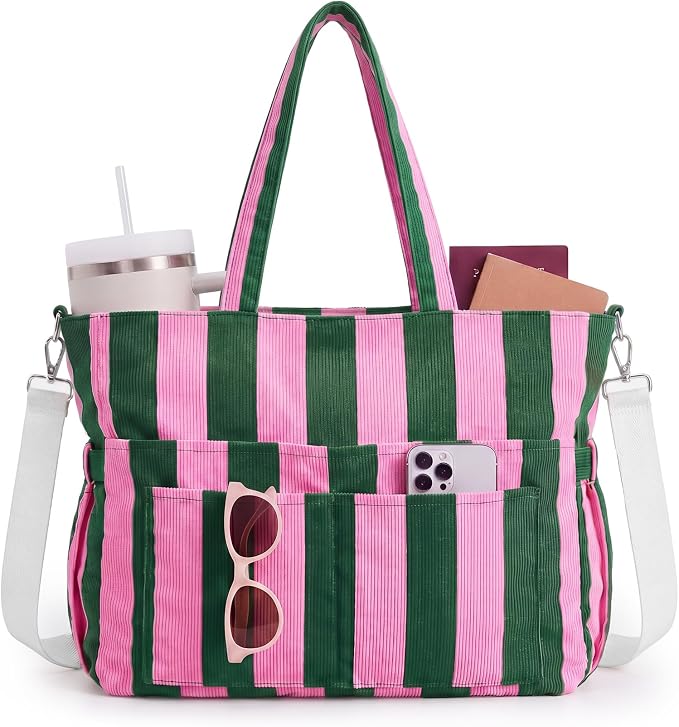 Kacctyen Striped Beach Tote Bag for Women Large Beach Foldable Tote Bag with Zipper Pockets for Travel Pool by Kacctyen
