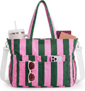 Kacctyen Striped Beach Tote Bag for Women Large Beach Foldable Tote Bag with Zipper Pockets for Travel Pool by Kacctyen