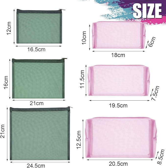 6 Pieces Mesh Makeup Bags Mesh Cosmetic Bag Portable Travel Organizing Zipper Pouch Toiletries Makeup Pouches for Home Office Travel Accessories - Image 2