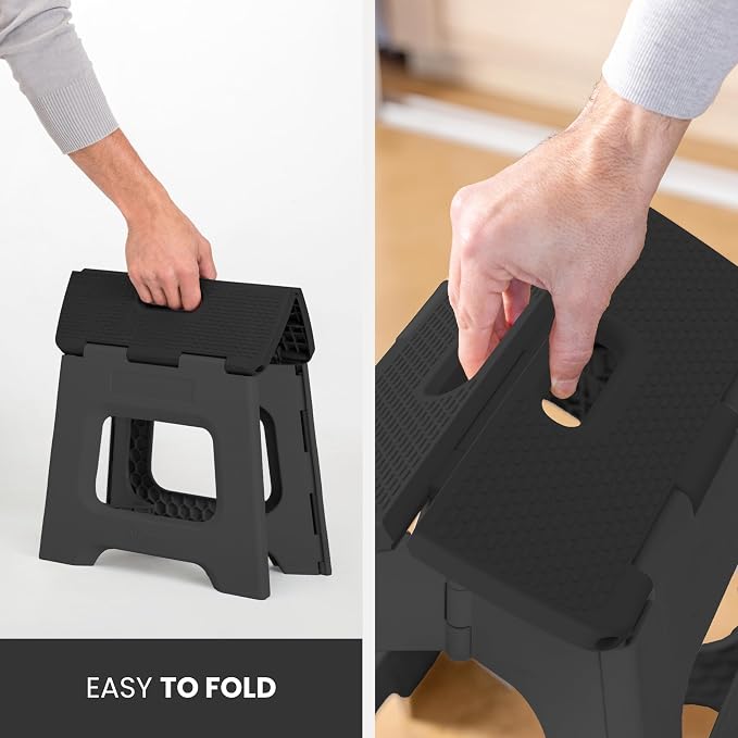 Vigar Compact Step Stool Foldable, 10-1/2-inch Step Stools for Adults up to 330 Pound, Lightweight Stool, Non-Slip Folding Step Stool, Black | For Adults, Up to 330 Pound, Lightweight Stool, Folding Design, Compact Size, Stable Surface, Easy to Store - Image 8