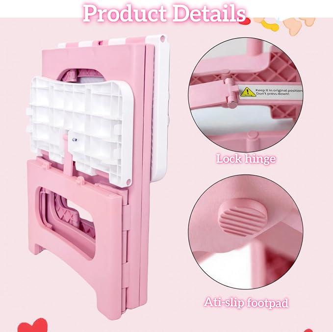 2 Step Stool Foldable, Non-Slip Steps, Folding Step Stool for Adults, Plastic Stool Pool Ladder, Collapsible Stools 2 Step Ladder for Kitchen Toilet Bedroom Office RV, Holds 330 lbs - Image 5