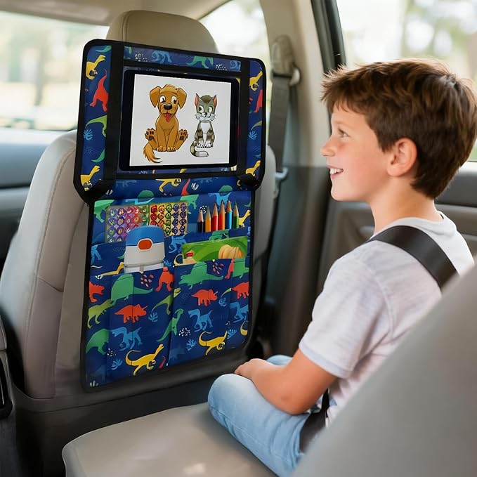 Adjustable Kids Tray Table Cover with Multi Portable Pockets, Airplane Travel Essentials for Kids, Toddlers, Adults, Airplane Must Haves, Plane Travel Essential, Travel Tray for Plane Train, Dinosaur - Image 4