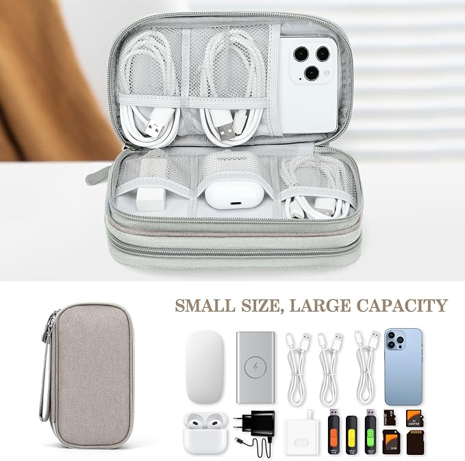 FYY Electronic Organizer, Travel Tech Pouch Bag, Cable Organizer Khaki | Wrist Strap, Waterproof, Double Layers Portable Electronics Travel Carrying Case for Cord, Charger, Daily Business Trips Use - Image 6