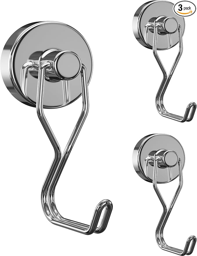 Tohoer Magnetic Hooks, 100LBS Neodymium Magnets Hook Heavy Duty with Rust Proof for Fridge, Refrigerator, Oven, Grill, BBQ, Key, Tools Holder, Kitchen, Outdoor, Hanging Wreaths, Utensil Hangers by Tohoer