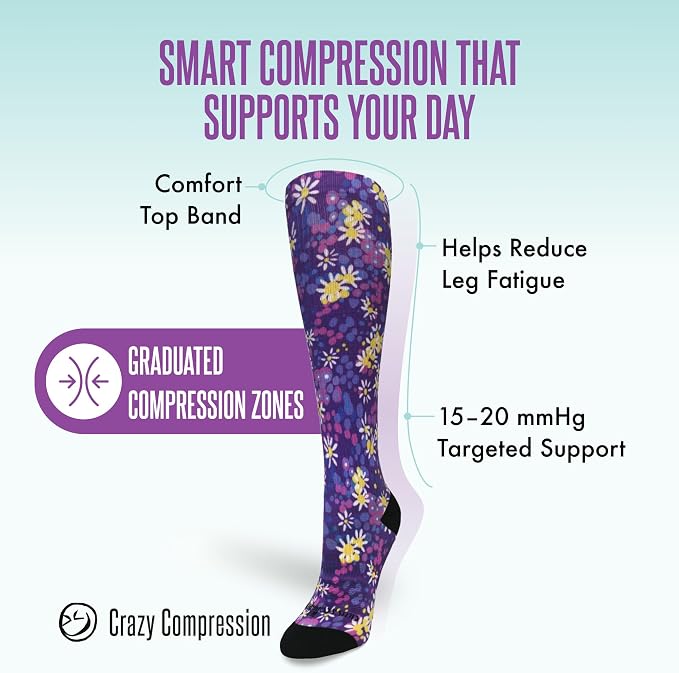 Crazy Compression Socks, Comfortable Support Socks for Recovery, Travel, Hiking, and Long-Hour Comfort w/Fun Designs - Image 3