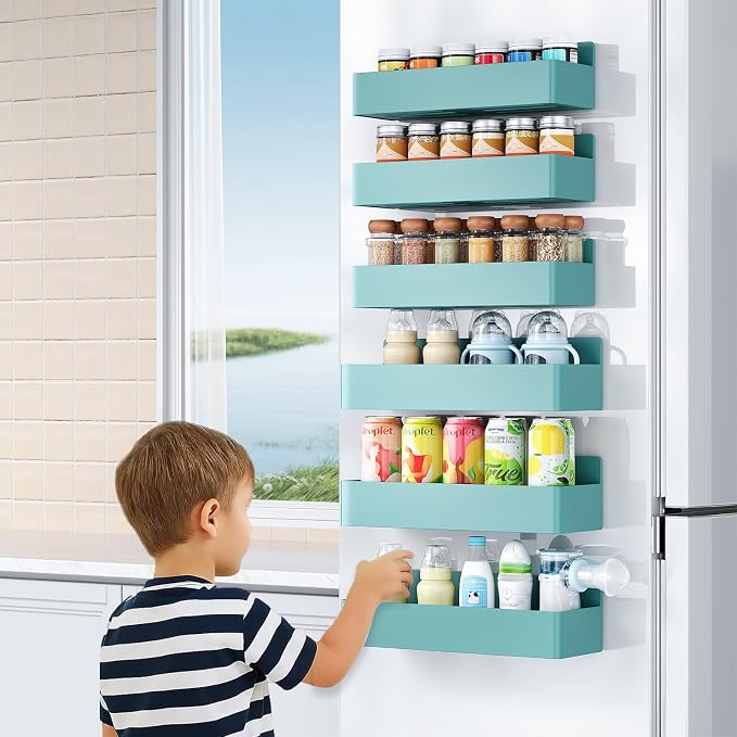 Mystozer Magnetic Spice Rack for Refrigerator, Kitchen Organizer and Storage Shelf, Blue (6 Pack)… - Image 4