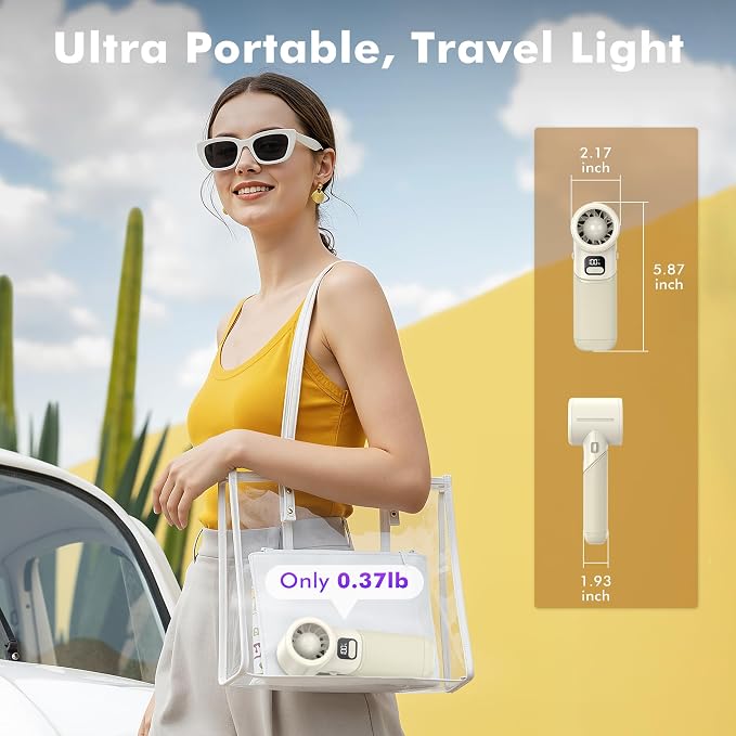 AMACOOL Portable Handheld Turbo Fan丨5 Speed Foldable Hand Fans丨Max 20 Hours Runtime丨Rechargeable Mini Pocket Cooling Fan for Travel, Outdoor Activities, Gifts for Women - Image 5