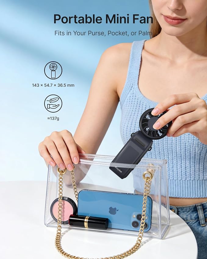 EasyAcc Portable Handheld Turbo Fan with 5000 Capacity Built-in Battery, Up to 20H Runtime, 3-in-1 Personal Cooling Fan for Travel, Hiking, Beach and Outdoor Work - Image 5